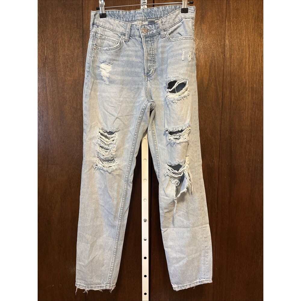 H&M Women Size 2 Shredded Light Wash Jeans 90’s High Waist 100% cotton